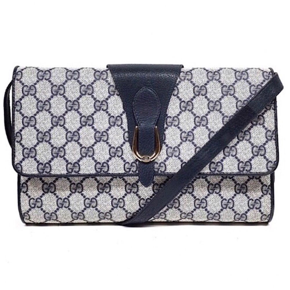 GUCCI GG Supreme Horse Bit Navy Clutch Crossbody Bag Silver Hardware DUST BAG - Picture 14 of 14